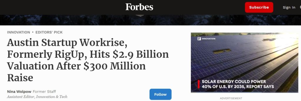 Workrise Forbes Article, $300 Series E Funding